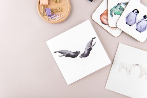 Selection of animal themed illustrated gifts, including prints, cards and coasters