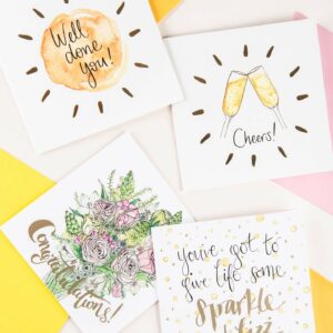 Celebration cards with gold foil details - well done, cheers, congratulations, sparkle and fizz.
