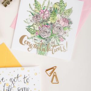 Congratulations card with gold foil detail and beautiful pink bouquet