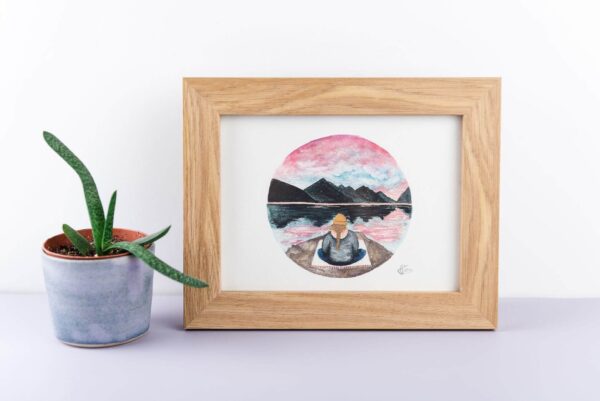 Meditation by the mountains - framed art print