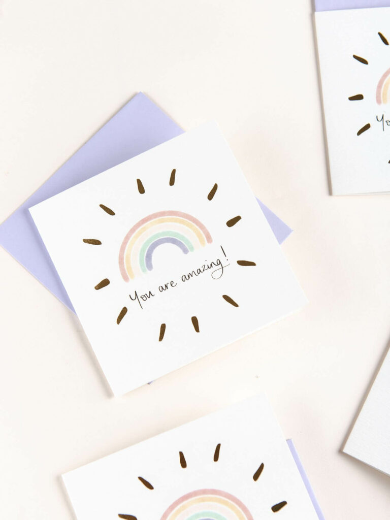 Greeting card - reads 'you are amazing' with rainbow design and gold foil detail