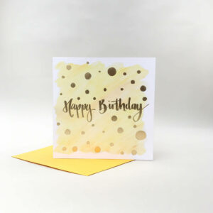 Yellow happy birthday card with luxury gold foil detail