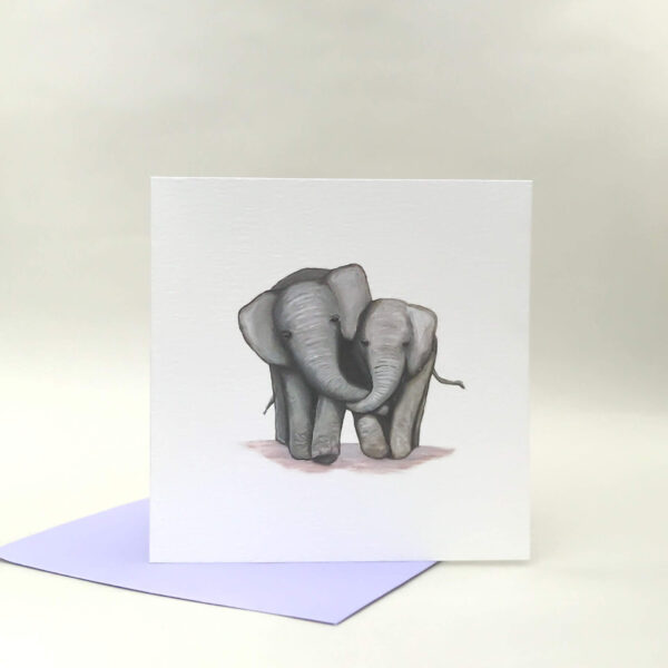 Printed card - illustration of two cute elephants cuddling