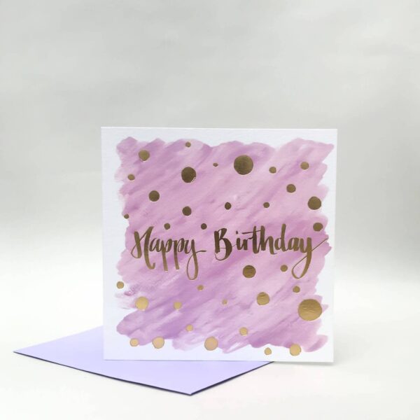 Purple happy birthday card with luxury gold foil detail