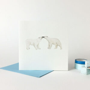 Printed card - two cute cute polar bears touching noses