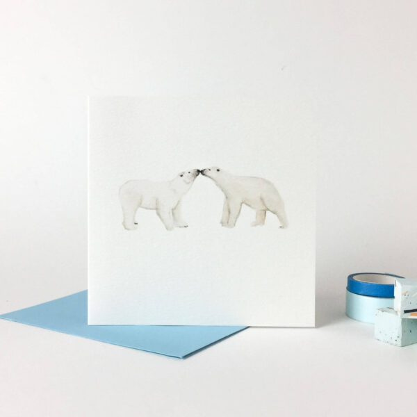 Printed card - two cute cute polar bears touching noses
