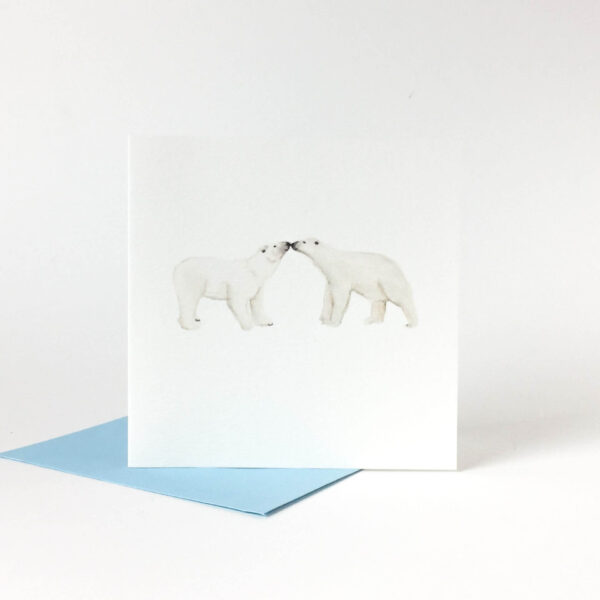 Printed card - two cute cute polar bears touching noses
