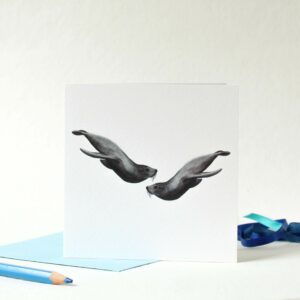 Printed card - two seals swimming