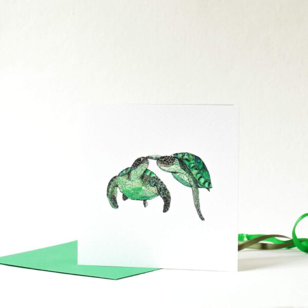 Printed card - two turtles swimming touching flipper to nose