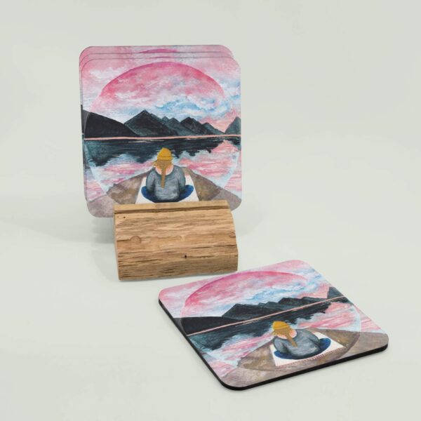 meditating by the mountains - set of coasters