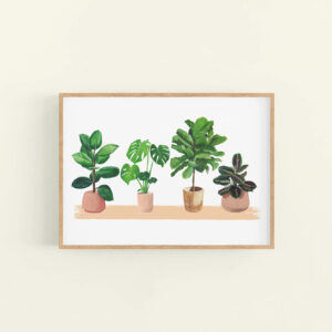 House plants print in natural wood frame