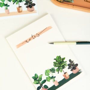 illustrated A5 house plants notebook with matching postcard
