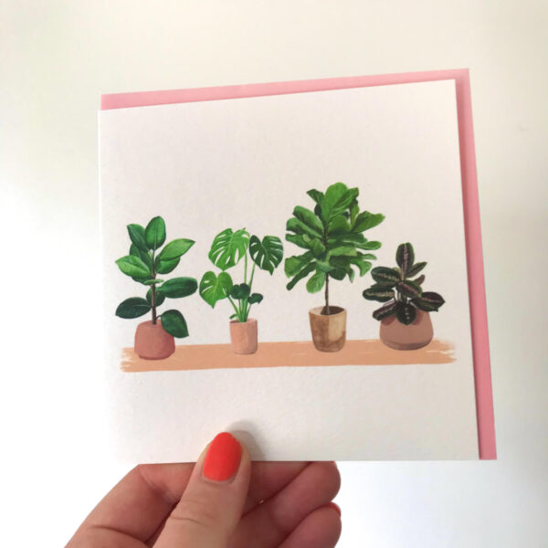 House plants greeting card with pink envelope