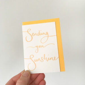sending you sunshine mini notecard, in white with yellow text