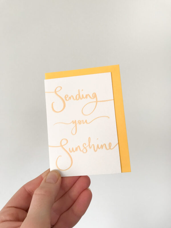 sending you sunshine mini notecard, in white with yellow text