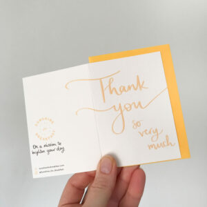 thank you so much mini notecard, in white with golden yellow text