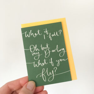 what if you fly mini notecard, in dark green with white text