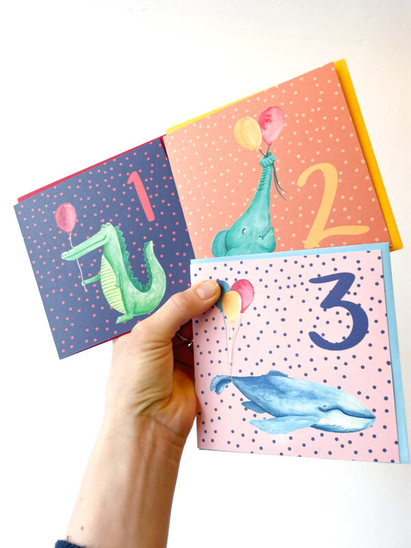 Age birthday cards - 1st, 2nd and 3rd birthday cards in colourful animal designs