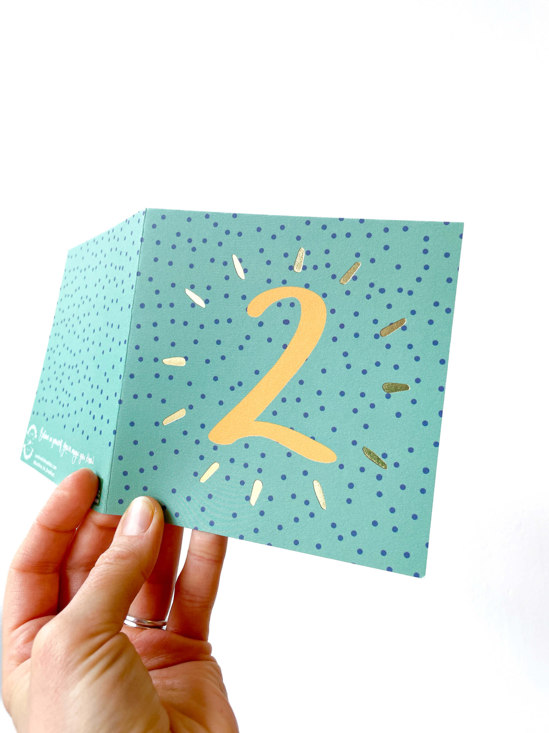2nd birthday card - green and blue spotty design