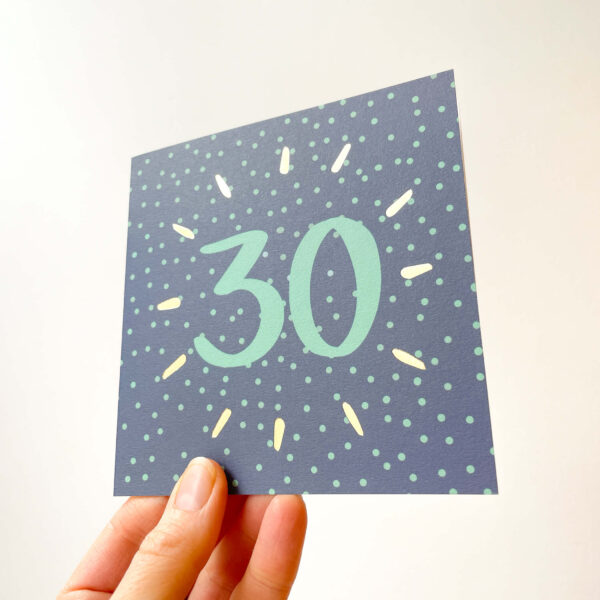 30th birthday card in blue spotty design