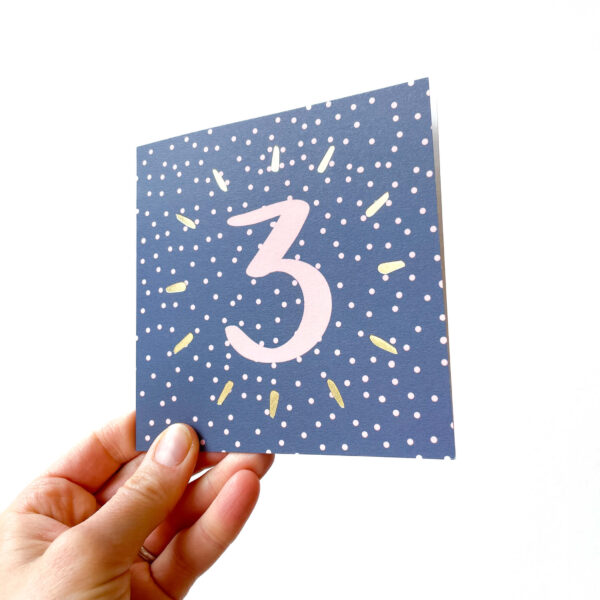 3rd birthday card in blue and pink spotty design