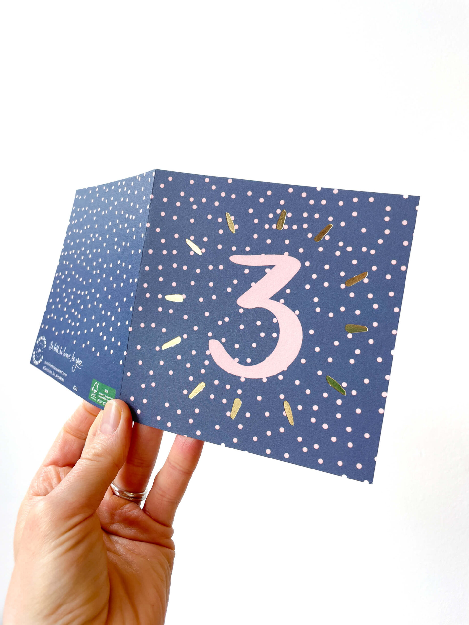 3rd birthday card in blue and pink spotty design