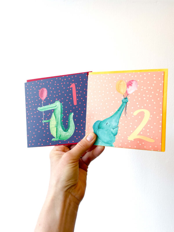 Age birthday cards - 1st and 2nd birthday cards in colourful animal designs