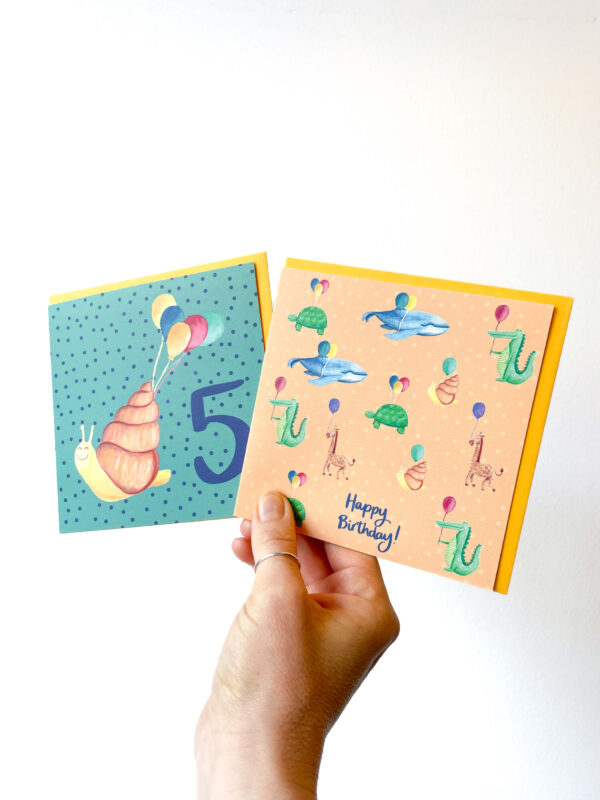 Children's birthday cards - 5th birthday card and 'happy birthday' cards in colourful animal designs